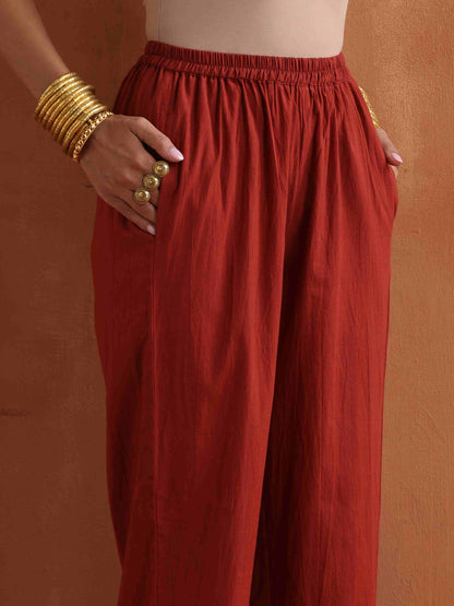 trueBrowns Rust Metallic Angrakha Kurta Set