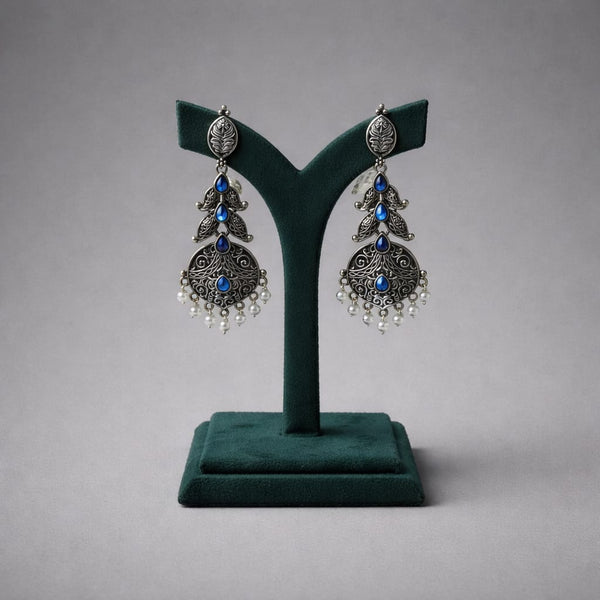 Oxidised Metal Peacock Design Earrings with Blue Stone LP- 48Hr Delivery