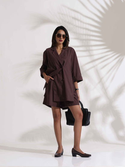 trueBrowns Cola Cotton Print Jacket & Short Co-ord Set
