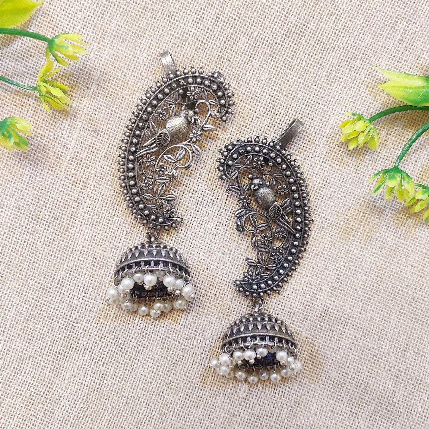 Cranz Oxidised Navratri Ear Cuffs With Jhumkas