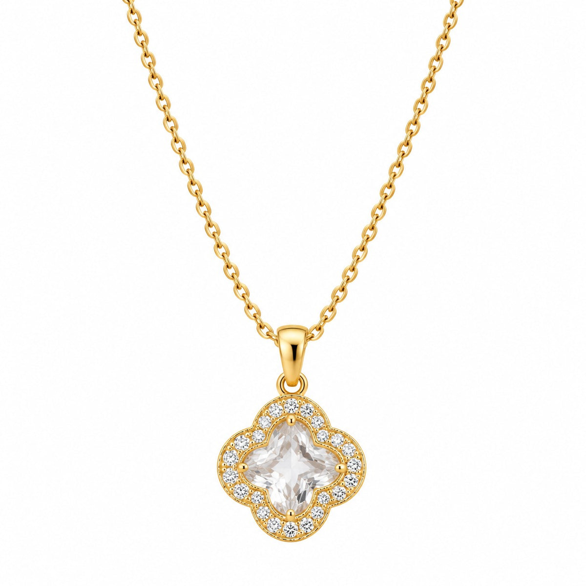 Gold-Toned Clover Pendant Necklace with Crystal Detailing LP- 48Hr Delivery