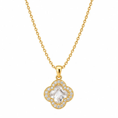 Gold-Toned Clover Pendant Necklace with Crystal Detailing LP- 48Hr Delivery