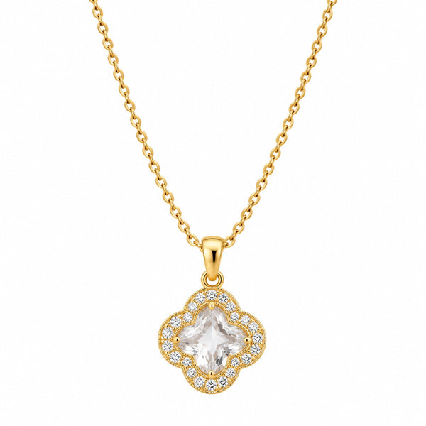 Gold-Toned Clover Pendant Necklace with Crystal Detailing LP- 48Hr Delivery