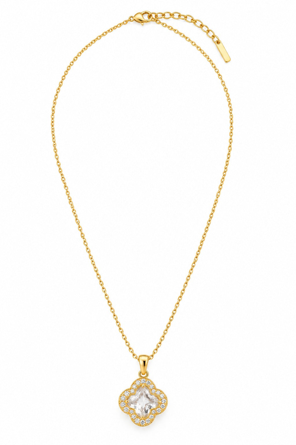 Gold-Toned Clover Pendant Necklace with Crystal Detailing LP- 48Hr Delivery