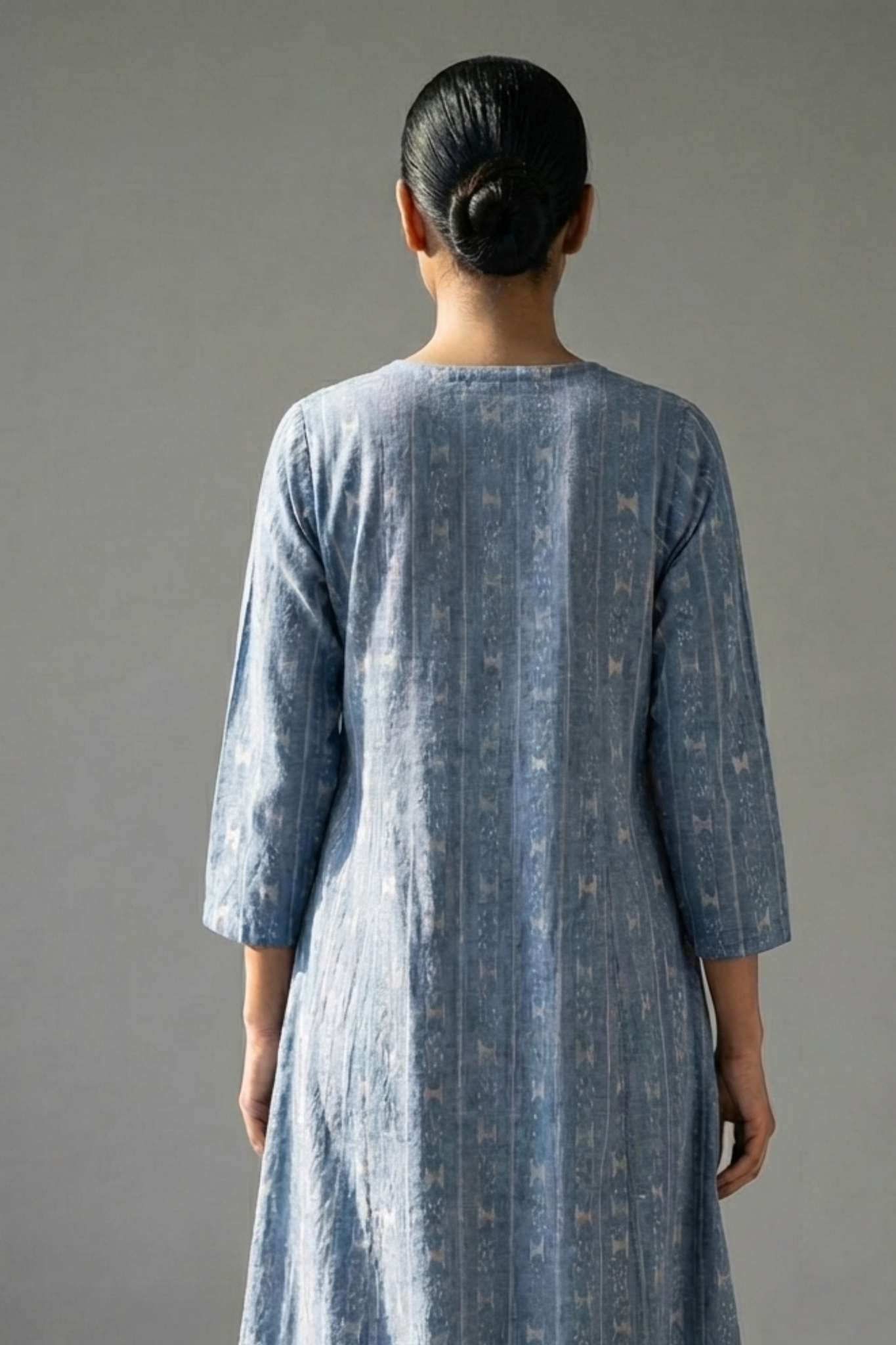 Maati Sky Denim Pintuck Yoke & Sleeve Kalidar Kurta