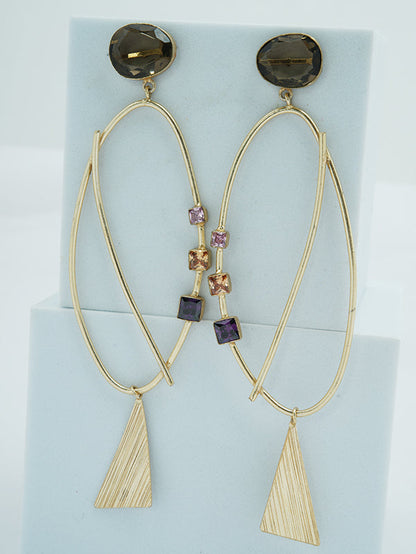 Gold Ellipse Drop Earrings