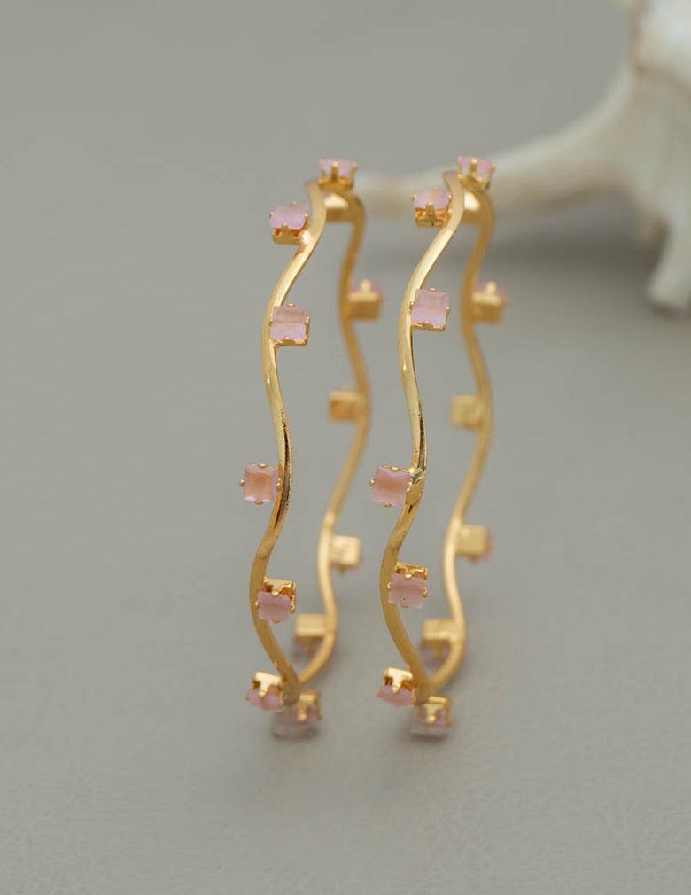 Gold Plated Stone Bangles Set of 2, Daily Wear LP- 48Hr Delivery  (Green,2.4 Bangle Size)