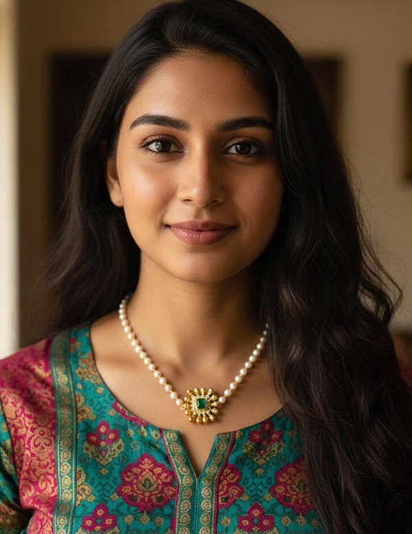 Kemp & Ad Stone Pendant with Pearl Choker Necklace (color option)