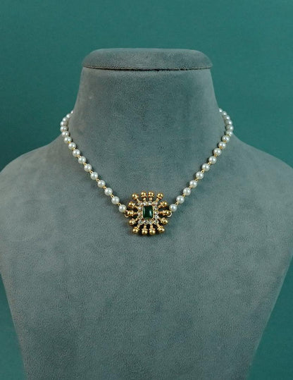 Kemp & Ad Stone Pendant with Pearl Choker Necklace (color option)