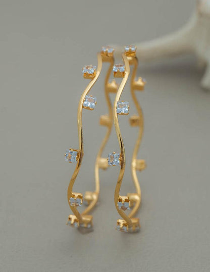 Gold Plated Stone Bangles Set of 2, Daily Wear LP- 48Hr Delivery  (Green,2.4 Bangle Size)