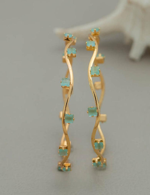 Gold Plated Stone Bangles Set of 2, Daily Wear LP- 48Hr Delivery  (Green,2.4 Bangle Size)