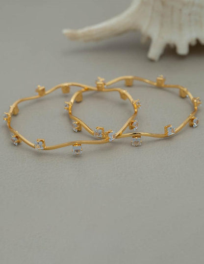 Gold Plated Stone Bangles Set of 2, Daily Wear LP- 48Hr Delivery  (Green,2.4 Bangle Size)