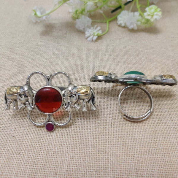 Elephant silver look alike ring