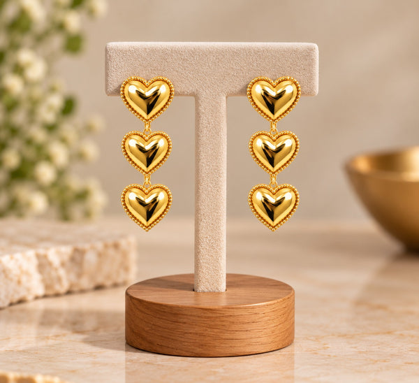 Gold-Toned Triple Heart Drop Earrings LP- 48Hr Delivery