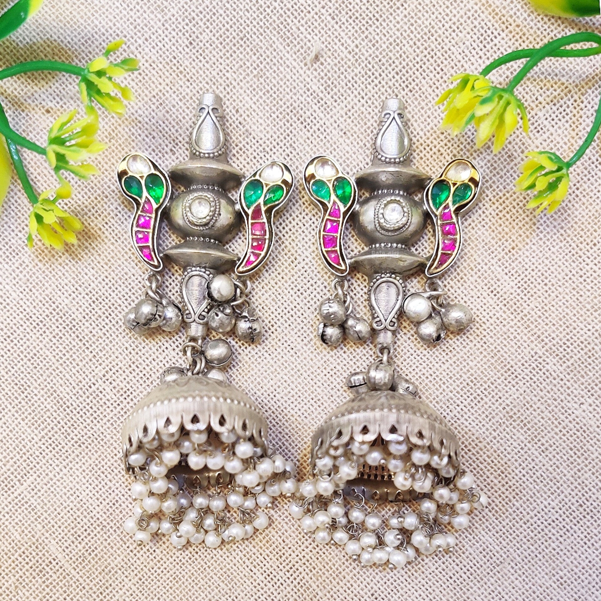 oxidised silver jhumka earrings