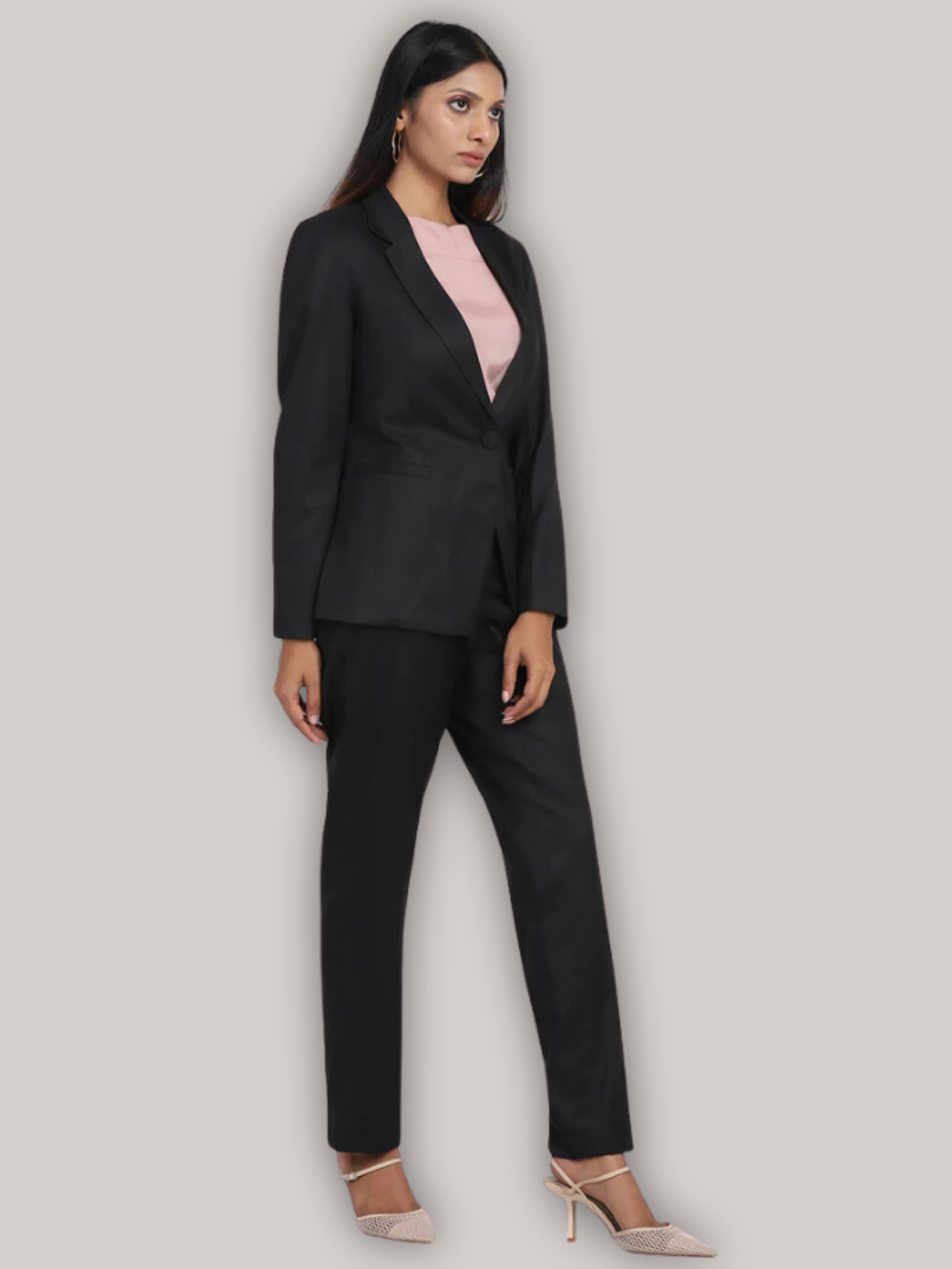 Poly Cotton Pant Suit - Black