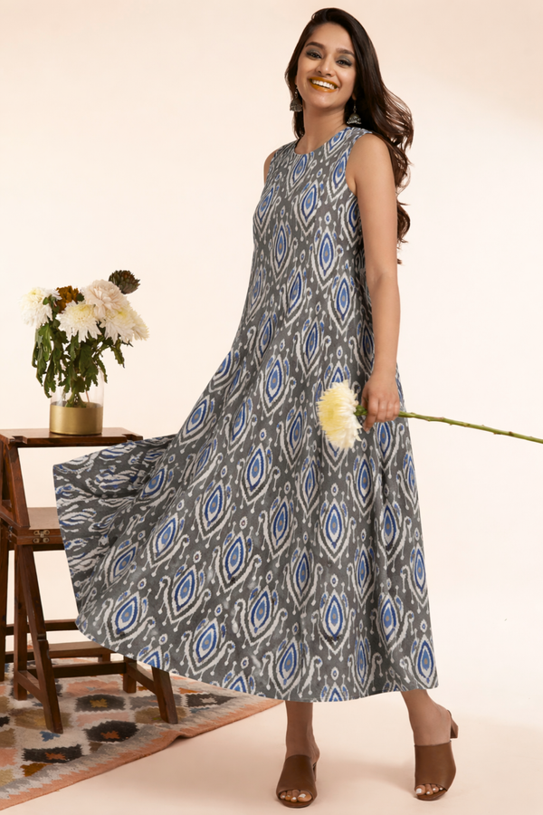 Maati Grey Aqua Rhythm Long Sleeveless Dress
