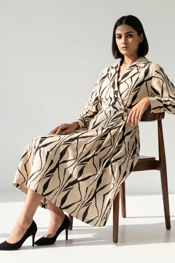Luna Artisan'S Brush Cotton Long Trench Dress
