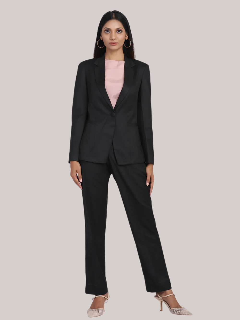 Poly Cotton Pant Suit - Black