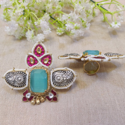 Turquoise stone padmavat statement ring