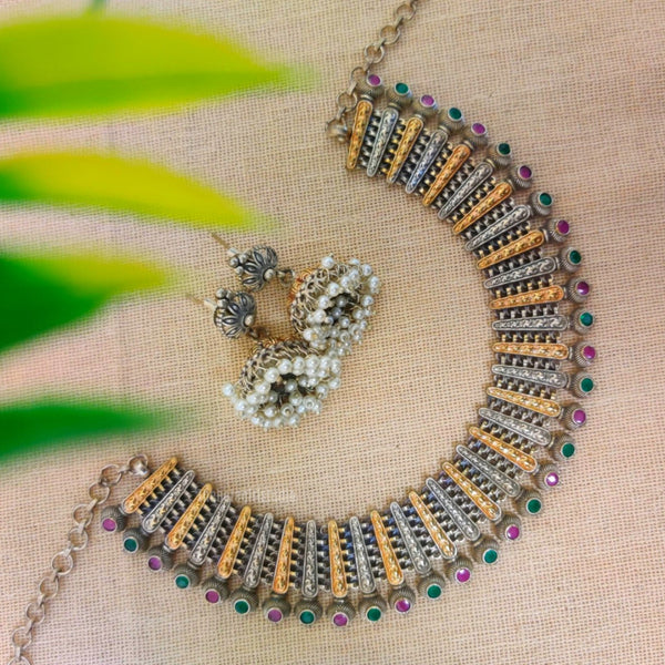 Dual TOne Choker necklace with earring