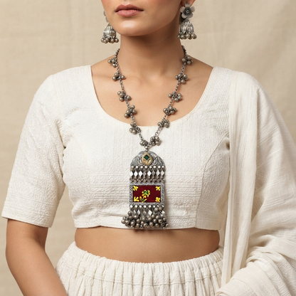 Vireya Silver Look Alike Oxidized Necklace
