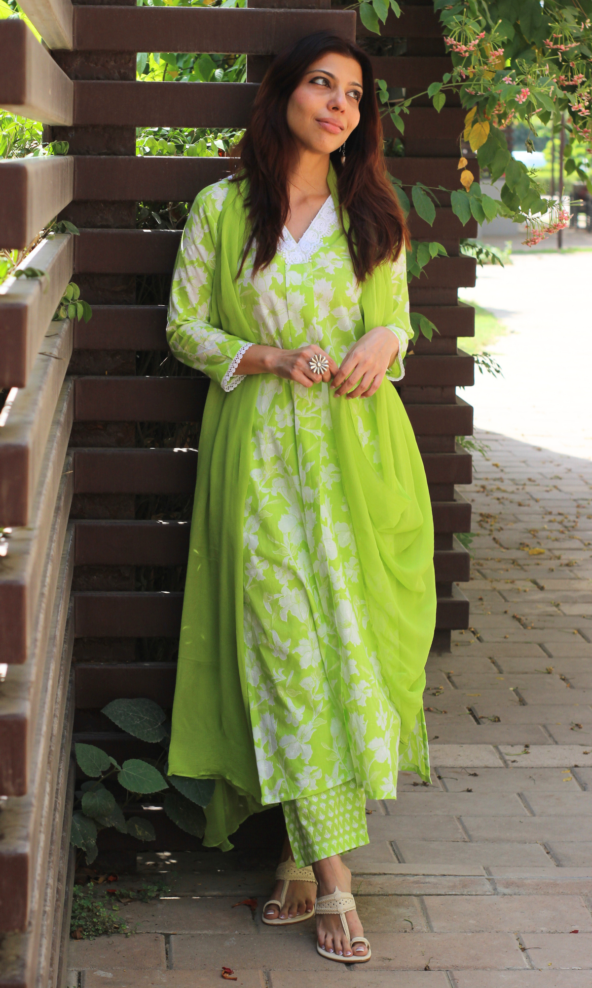 Baareeki Cotton Lawn Green Botanica Printed Suit with Chiffon Dupatta