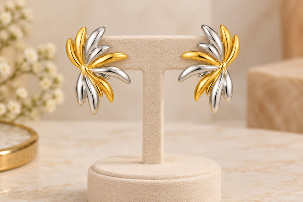 Two-Tone Gold and Silver Floral Statement Stud Earrings LP- 48Hr Delivery
