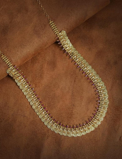 18k Gold plated AD Stone with Lakshmi coin Long Necklace