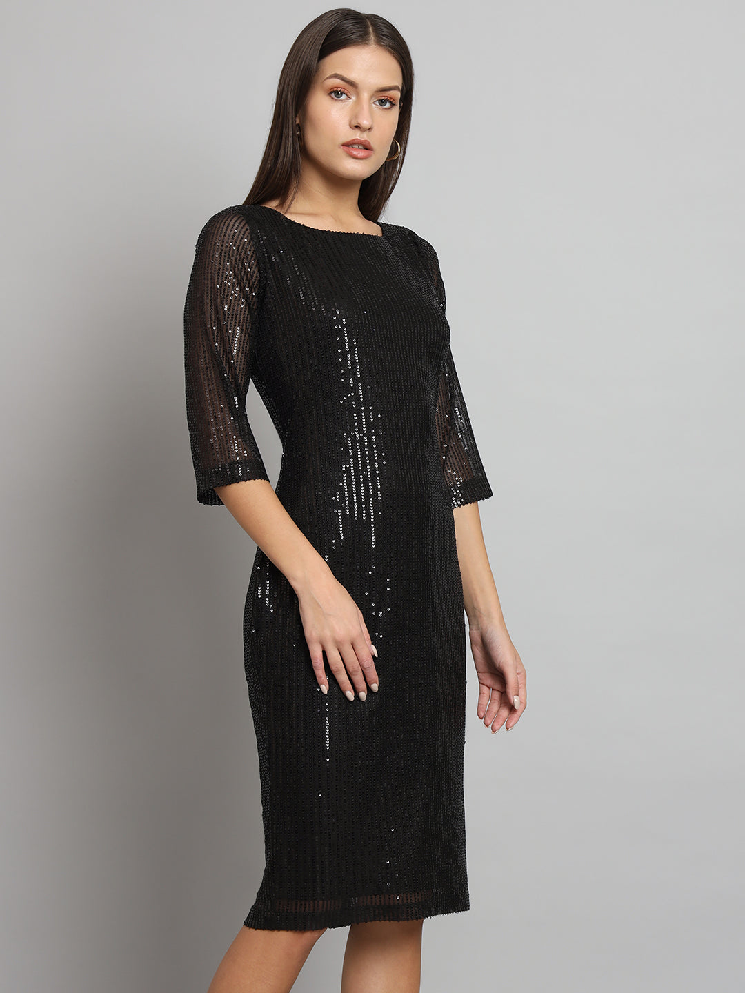 Stretch Sequins Party Dress- Black