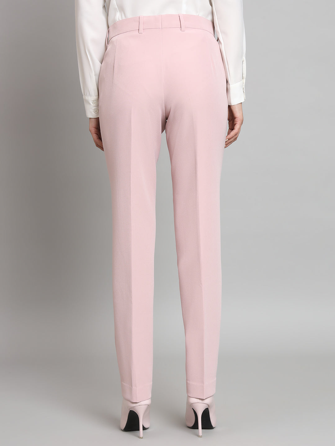 Stretch Regular Fit Mid Waist Trouser- Baby Pink