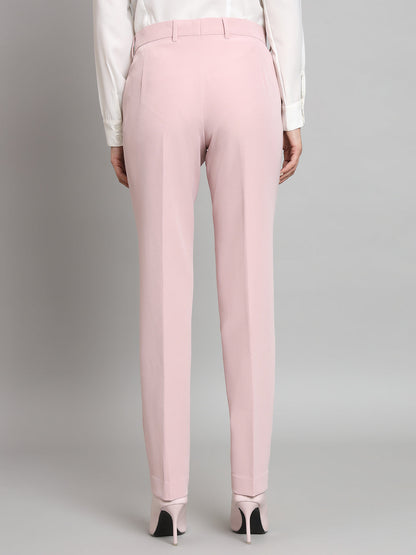 Stretch Regular Fit Mid Waist Trouser- Baby Pink