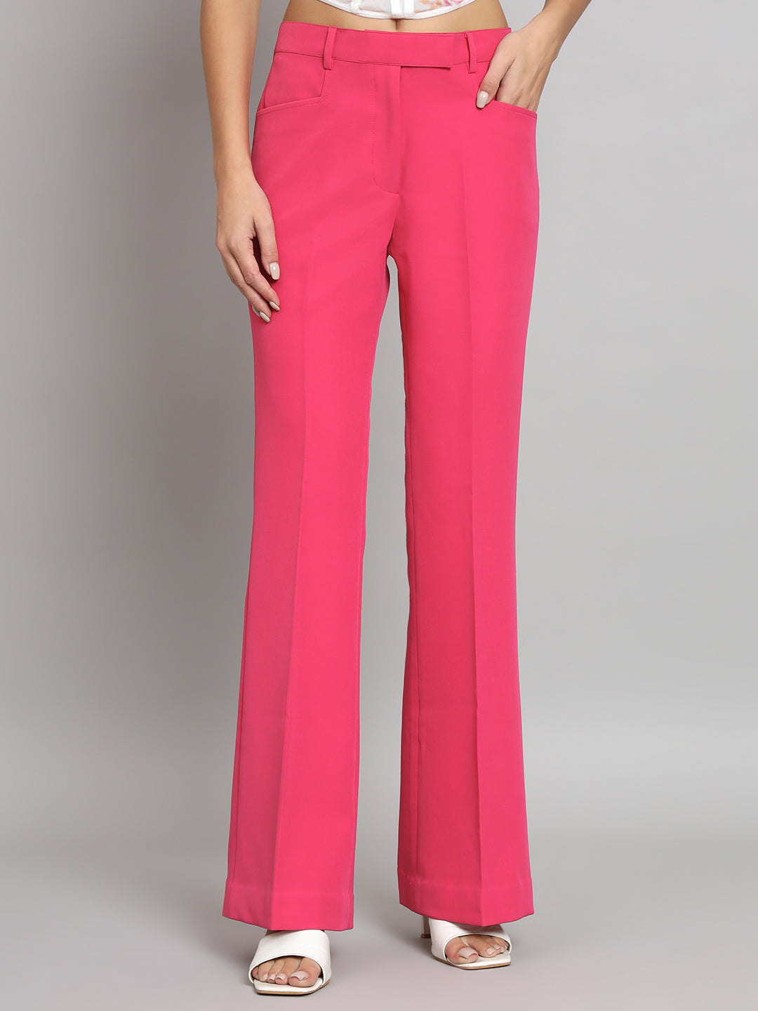 Mid Waist Bell Bottom Stretch Trouser - Hot Pink