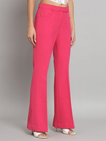 Mid Waist Bell Bottom Stretch Trouser - Hot Pink