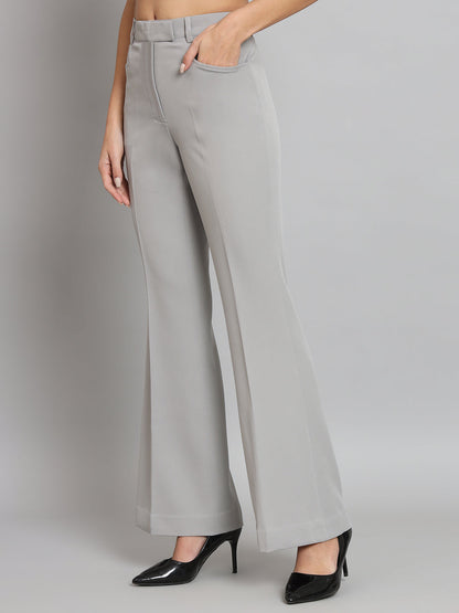 Mid Waist Bell Bottom Stretch Trouser - Grey