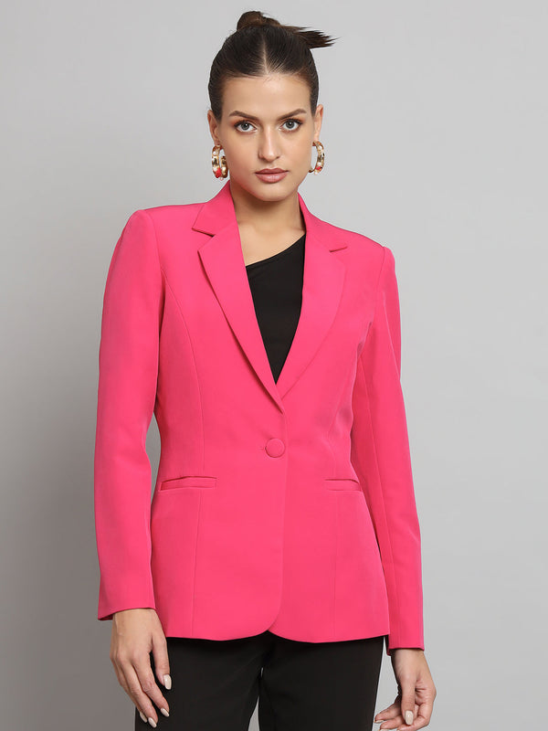 Notch Collar Stretch blazer- Hot Pink