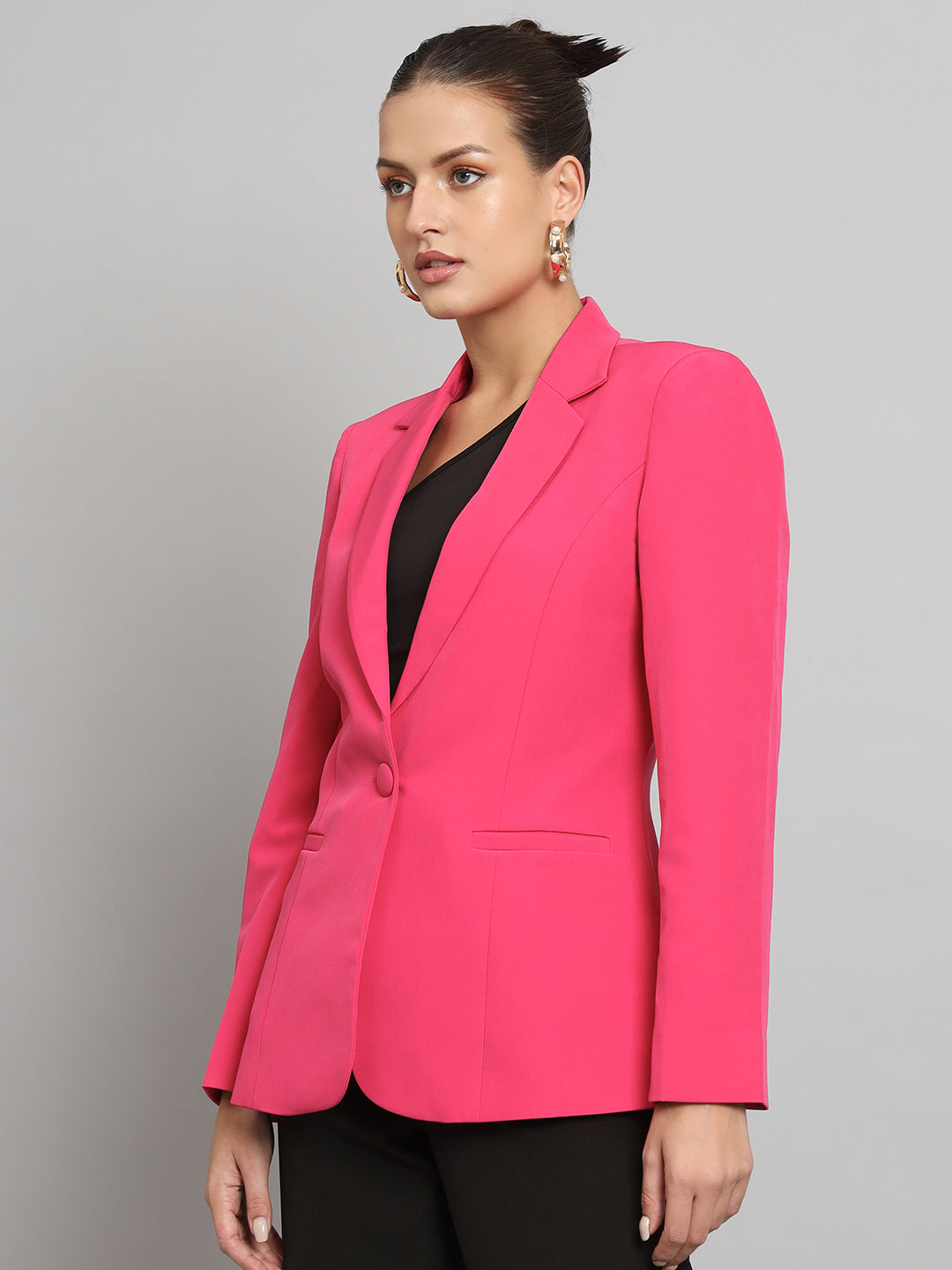 Notch Collar Stretch blazer- Hot Pink