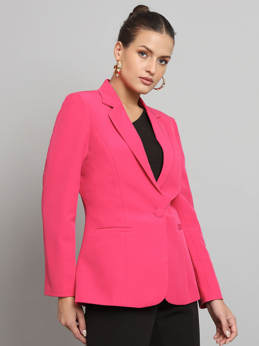 Notch Collar Stretch blazer- Hot Pink