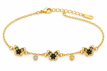 Gold-Tone Butterfly Charm Bracelet with Black Floral Details LP- 48Hr Delivery