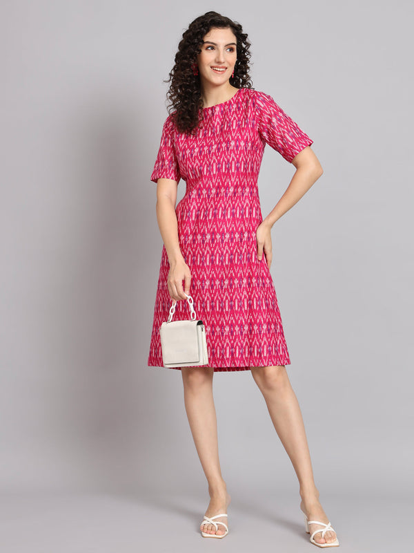 A Line Cotton Printed Dress - Pink