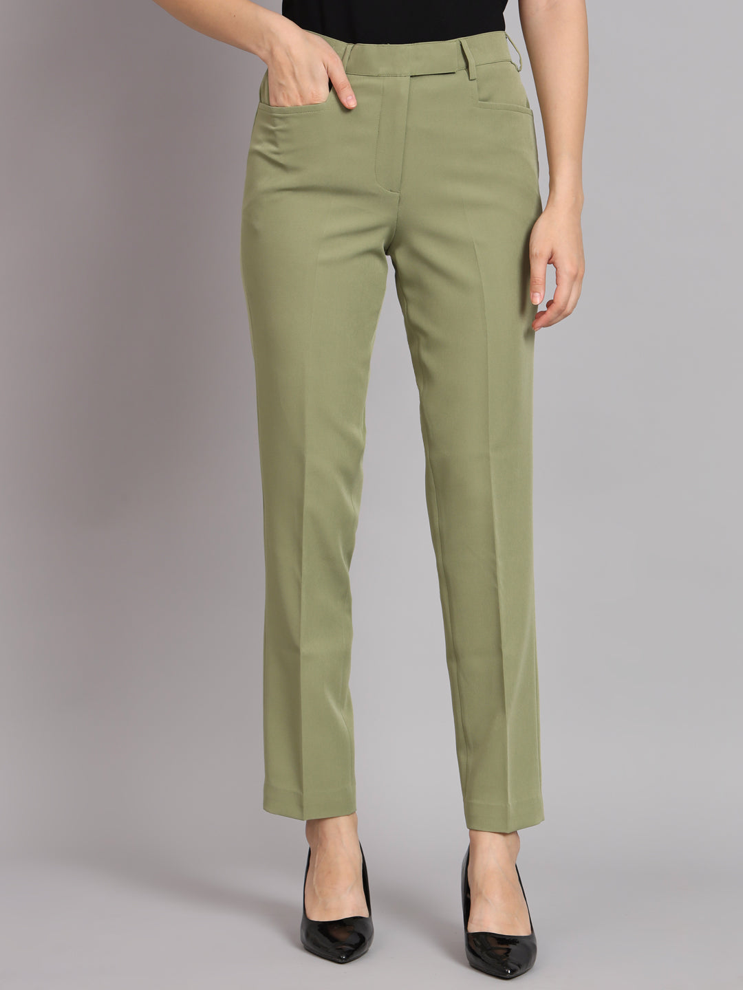 Notched Collar  Pant Suit - Olive Green