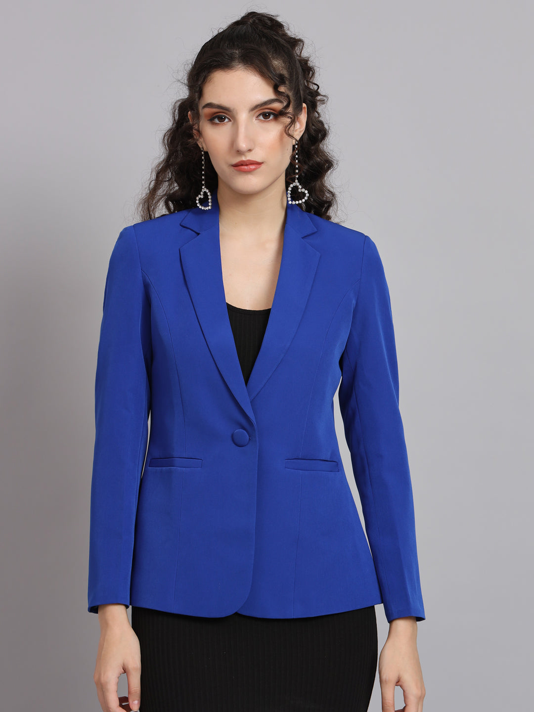 Notch Collar Polyester Blazer - Ink Blue