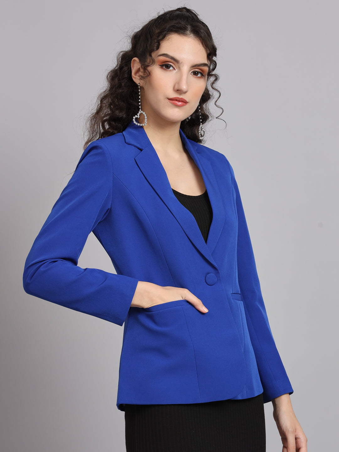 Notch Collar Polyester Blazer - Ink Blue