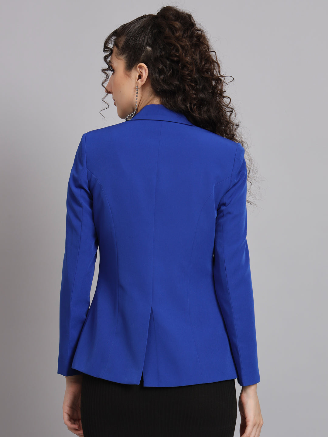 Notch Collar Polyester Blazer - Ink Blue