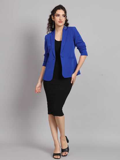 Notch Collar Polyester Blazer - Ink Blue