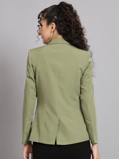 Notched Collar  Blazer - Olive Green