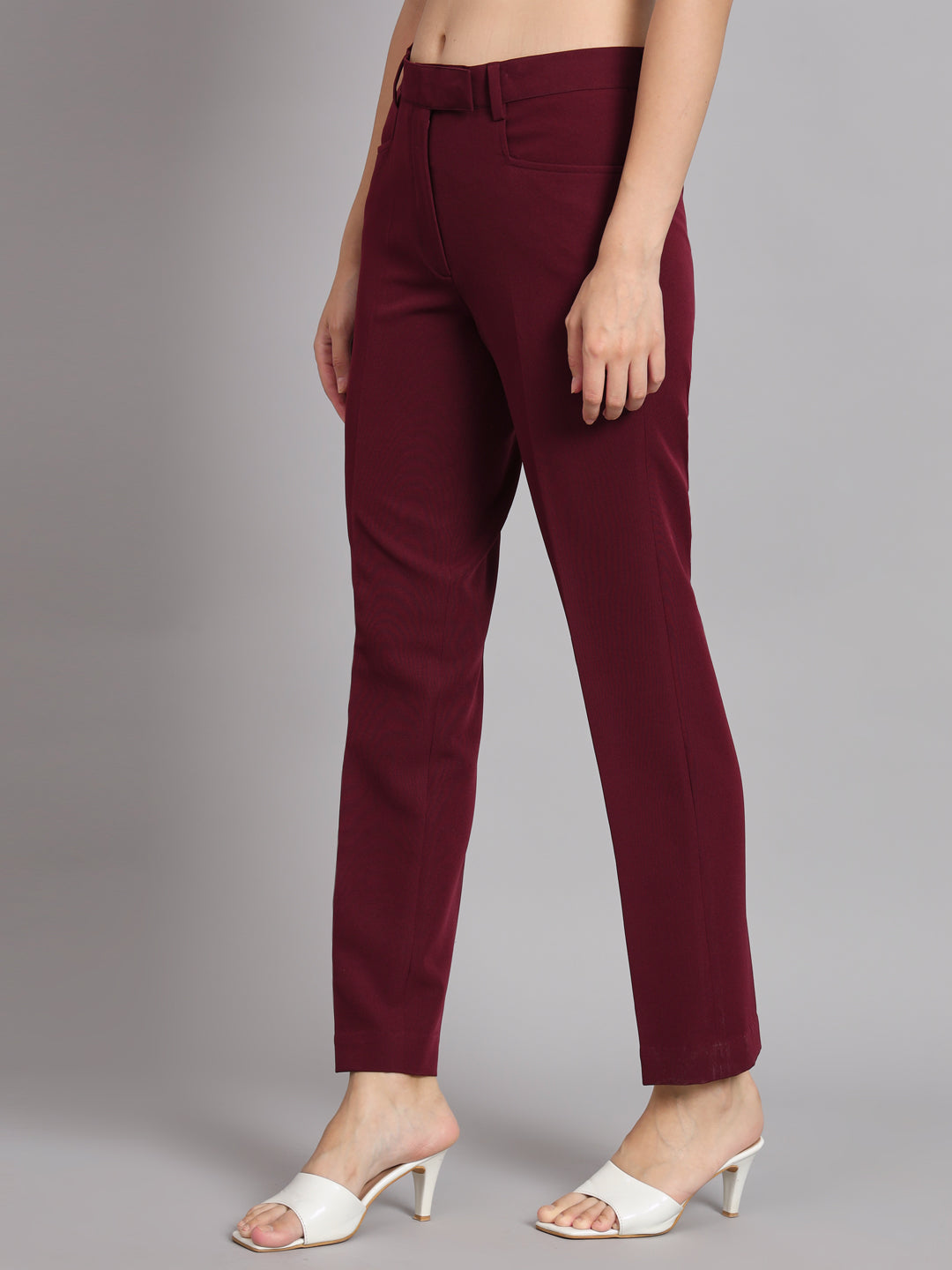 Regular Fit Mid Waist Trouser - Maroon