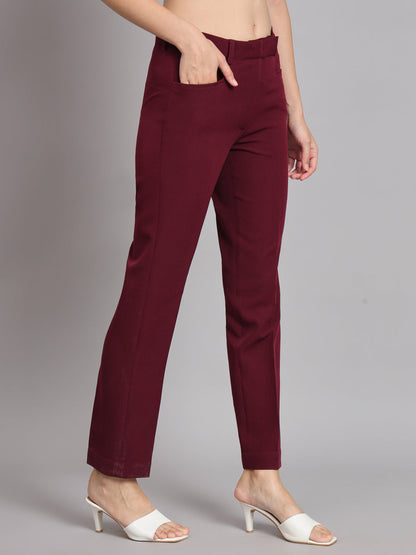 Regular Fit Mid Waist Trouser - Maroon