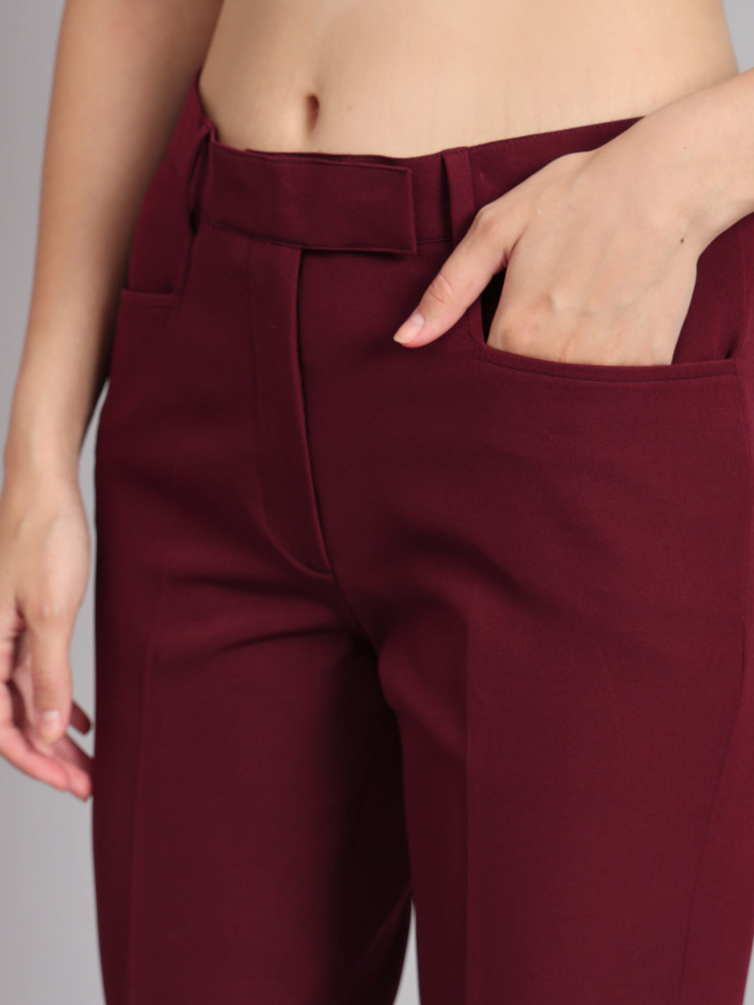 Regular Fit Mid Waist Trouser - Maroon