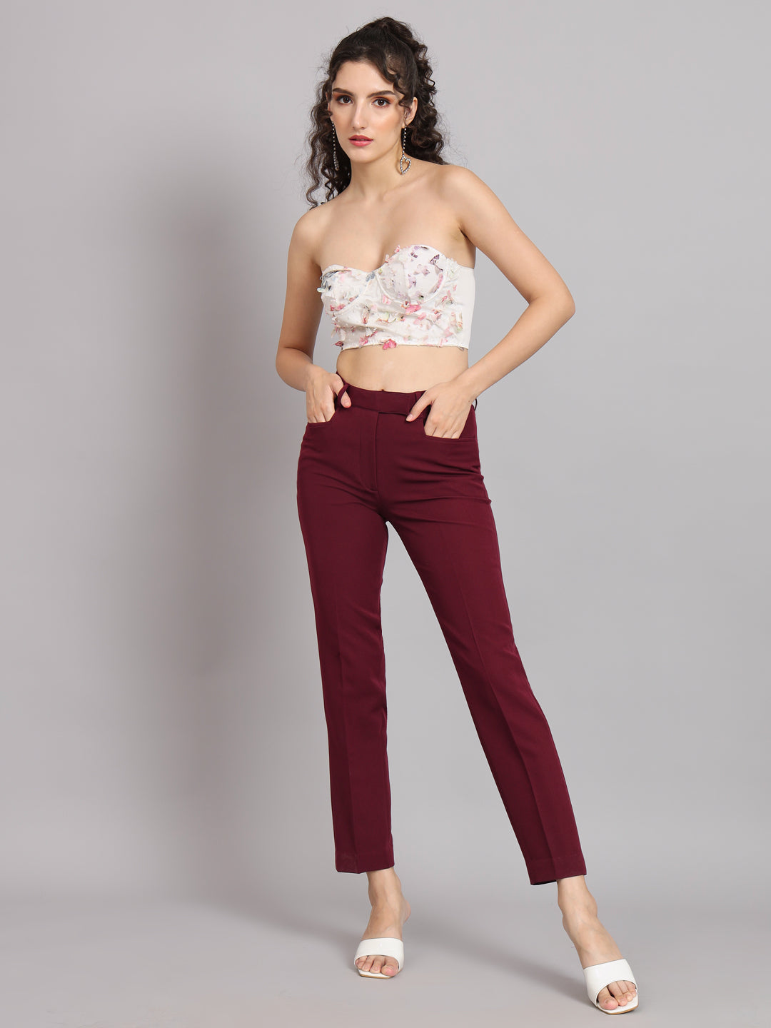 Regular Fit Mid Waist Trouser - Maroon